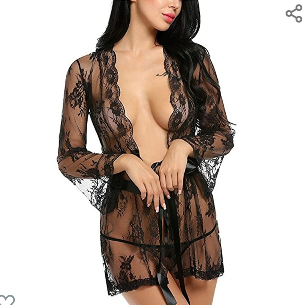 Lace Robe With Matching G String - image 1